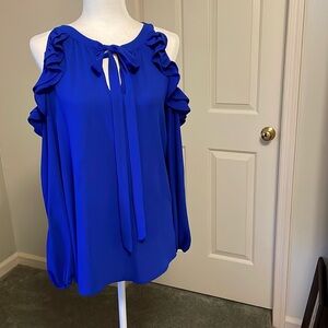 Tie front cold shoulder blouse in gorgeous cobalt blue color
